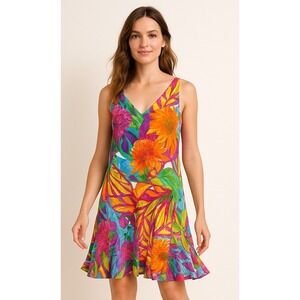 Lauren Ralph Lauren Women's 8 Pink Dress Black Label Resort‎ Ruffle Tropical